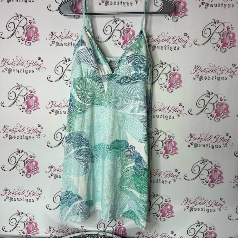 La Vie En Rose dress leaf tropical Aqua Patterned